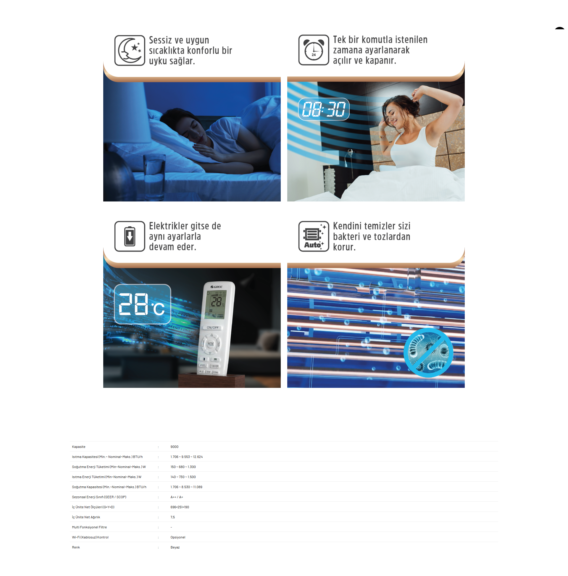 Gree - Aphro 9000 BTU/h özellikleri