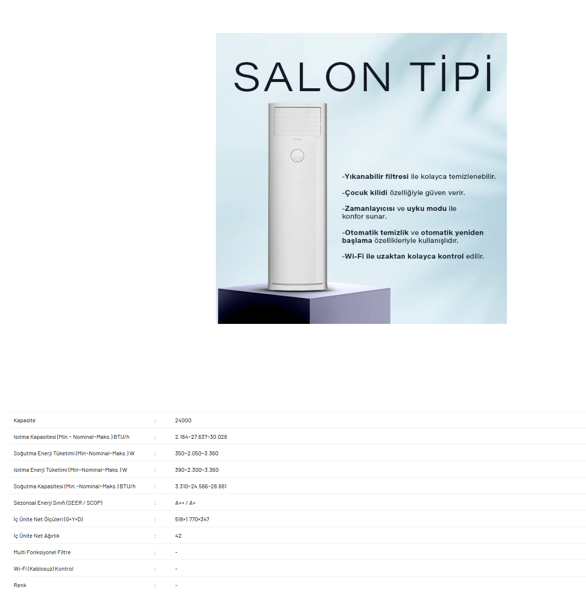 Gree - 24000 BTU/h özellikleri